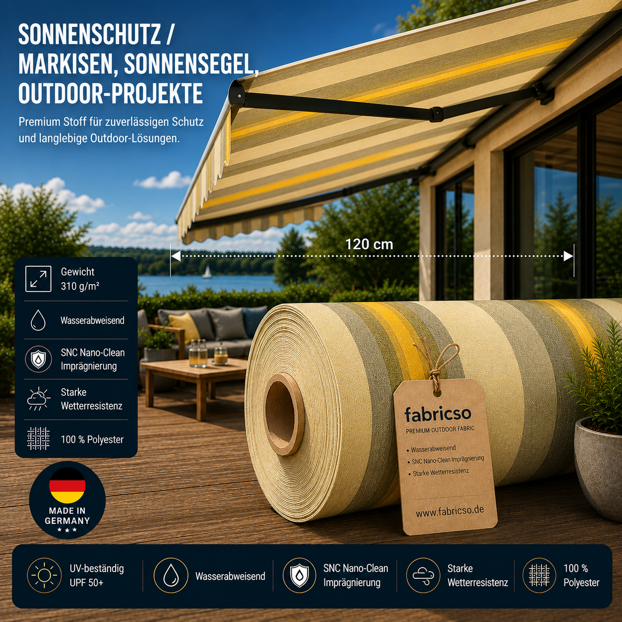 Swela 303 Elegance Mouliné – Premium Markisenstoff mit Struktur | UPF 50+ & SNC