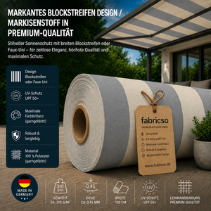 Fabricso Solara 120 Elegance – Markisenstoff mit Blockstreifen & Faux-Uni | UPF 50+ fabricso