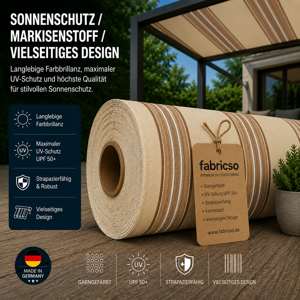 Swela 315 Elegance Streifen – Premium Markisenstoff | UPF 50+ & Garngefärbt fabricso