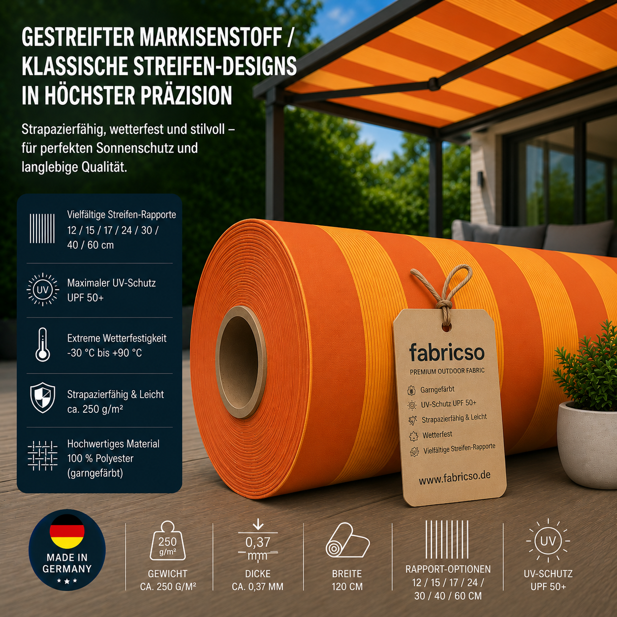 Swela 328 Shine – Gestreifter Markisenstoff | UPF 50+ & Große Rapport-Auswahl