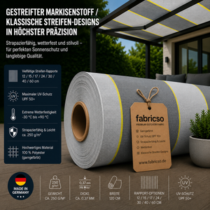 Swela 328 Shine – Gestreifter Markisenstoff | UPF 50+ & Große Rapport-Auswahl fabricso
