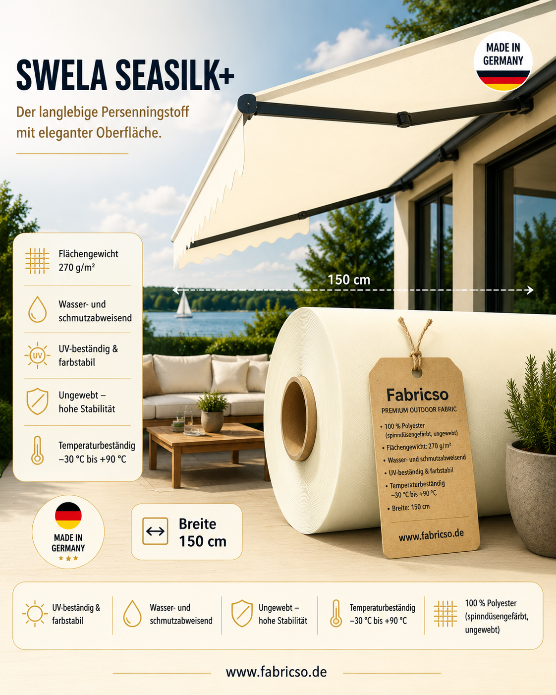 Swela 357 Seasilk+ – Ungewebter Persenningstoff | 150cm Breite & Robust fabricso