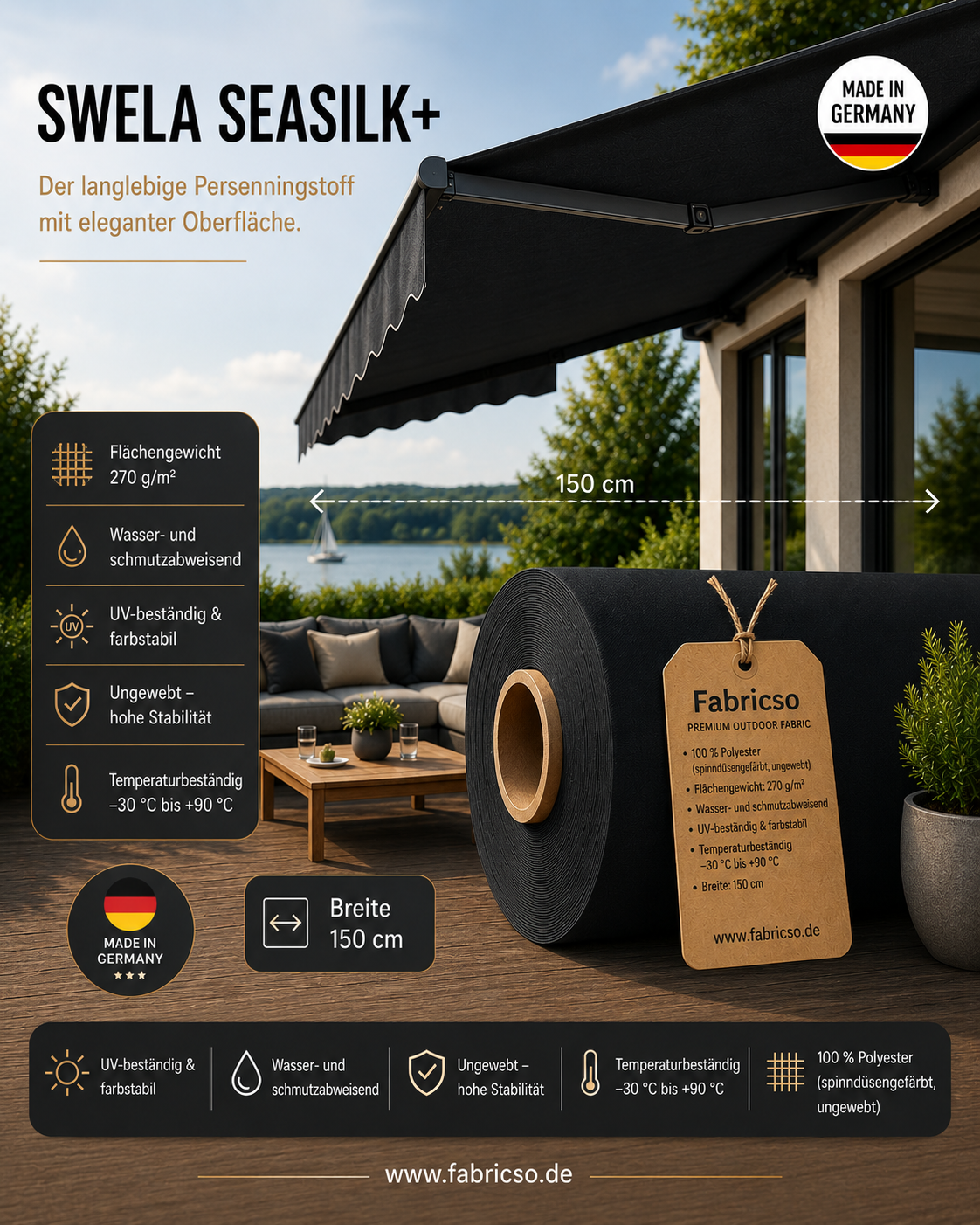 Swela 357 Seasilk+ – Ungewebter Persenningstoff | 150cm Breite & Robust fabricso