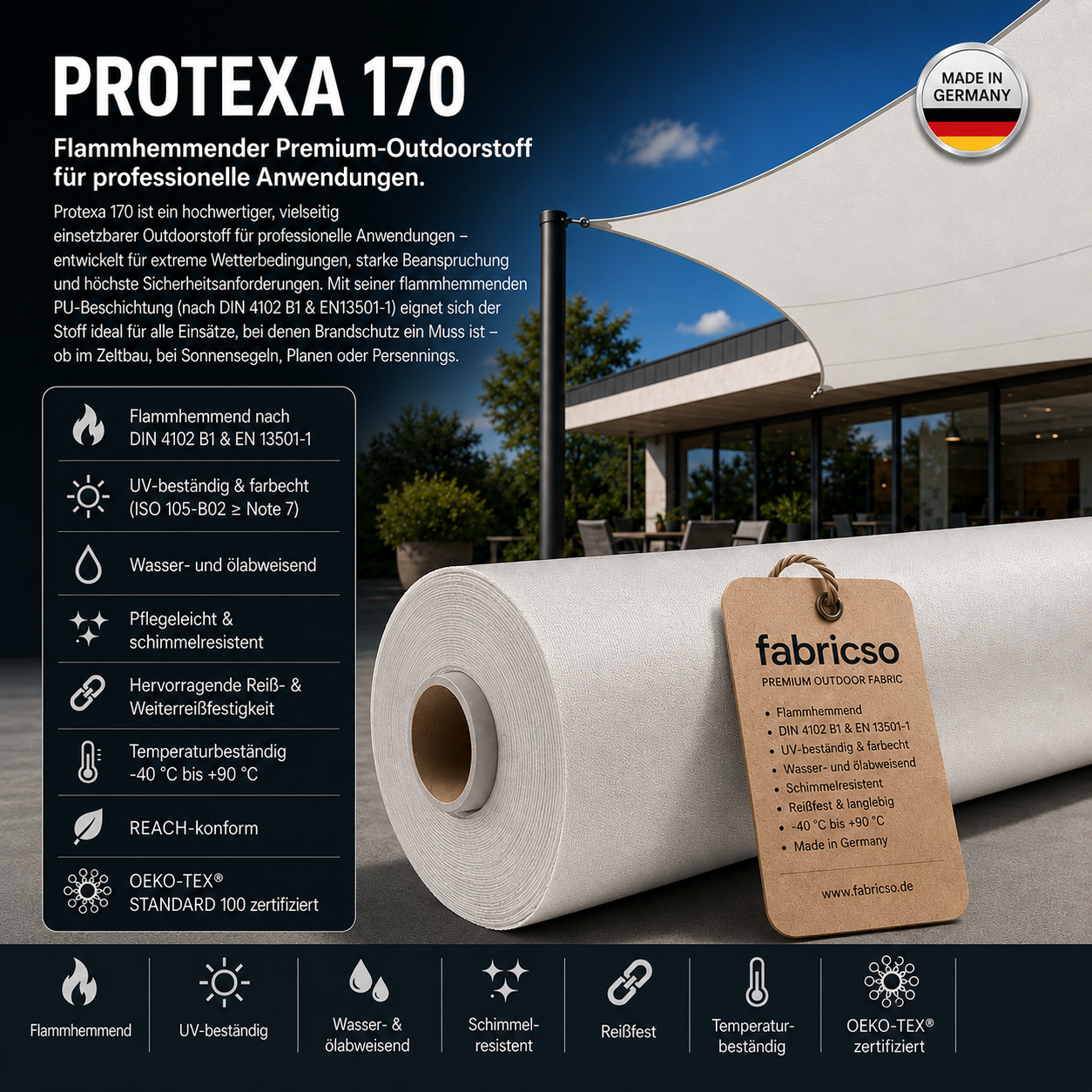 Fabricso Protexa 170 FR (170cm / 210g) – Hochleistungsstoff für extreme Einsätze - Made in Germany | schwer entflammbar B1 | OEKO-TEX® zertifiziert fabricso