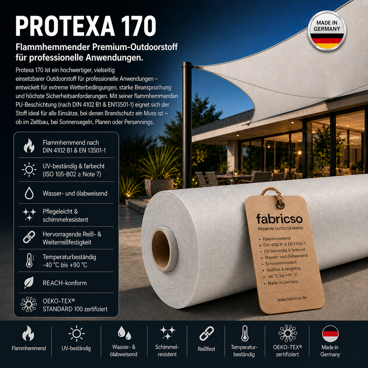 Fabricso Protexa 170 FR (170cm / 210g) – Hochleistungsstoff für extreme Einsätze - Made in Germany | schwer entflammbar B1 | OEKO-TEX® zertifiziert fabricso