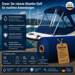 Ocean Bootsstoff – 1500mm Wassersäule | 150cm Breite & UV-Beständig fabricso