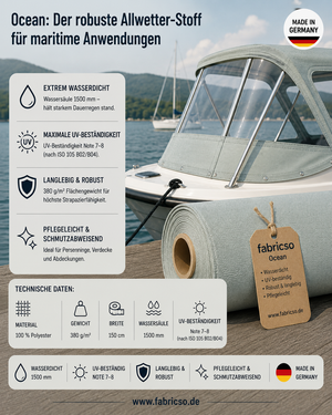 Ocean Bootsstoff – 1500mm Wassersäule | 150cm Breite & UV-Beständig fabricso
