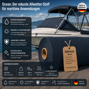 Ocean Bootsstoff – 1500mm Wassersäule | 150cm Breite & UV-Beständig fabricso