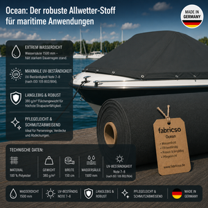 Ocean Bootsstoff – 1500mm Wassersäule | 150cm Breite & UV-Beständig fabricso