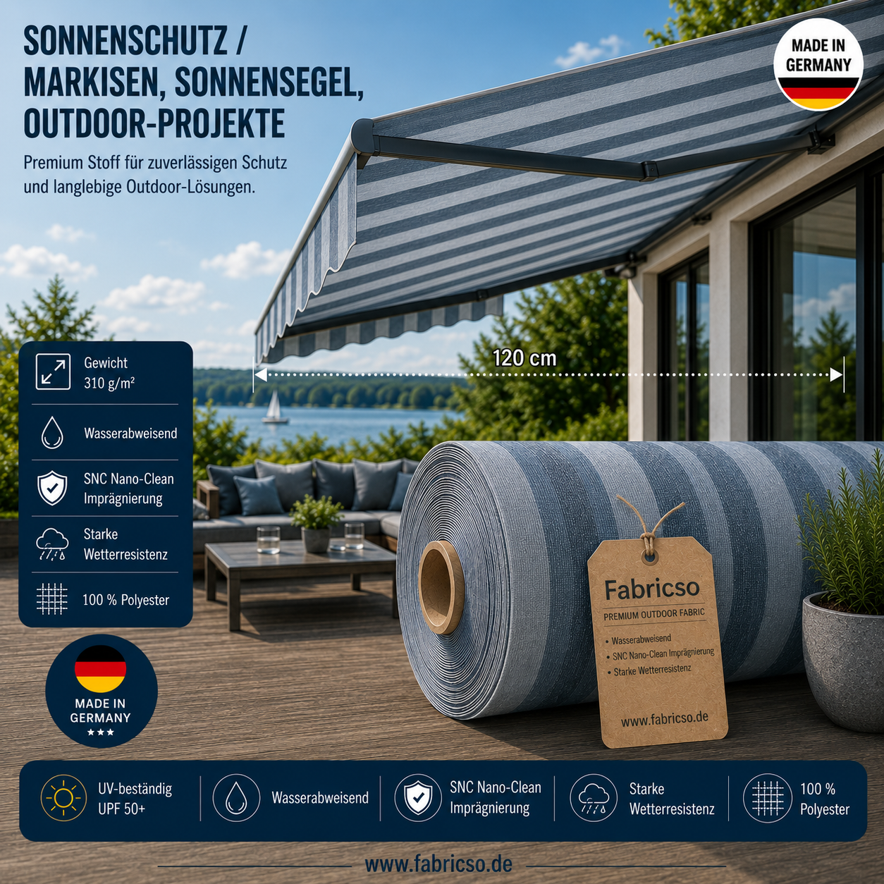 Swela 303 Elegance Mouliné – Premium Markisenstoff mit Struktur | UPF 50+ & SNC fabricso
