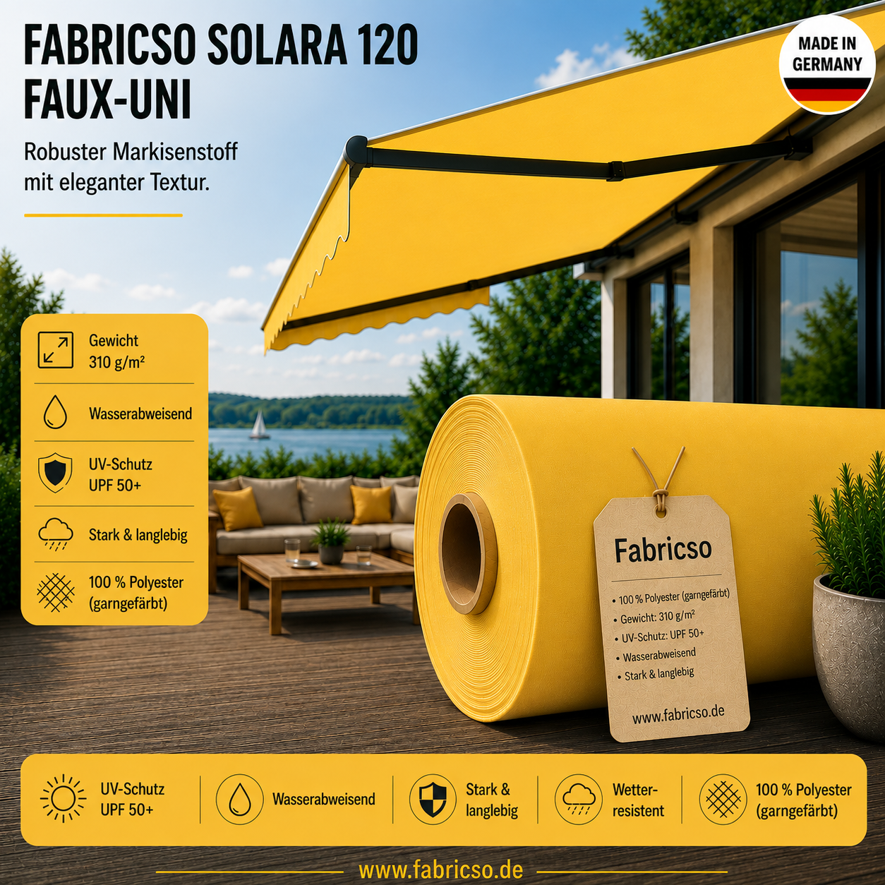 Fabricso Solara 120 Faux-Uni – Markisenstoff mit dezenter Struktur | UPF 50+ fabricso