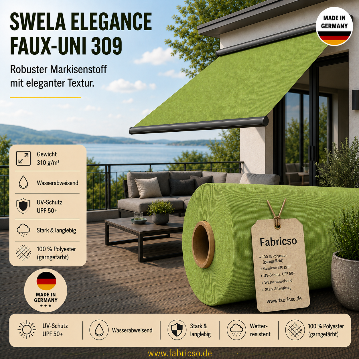 Swela 309 Elegance Faux-Uni – Markisenstoff mit dezenter Struktur | UPF 50+ fabricso