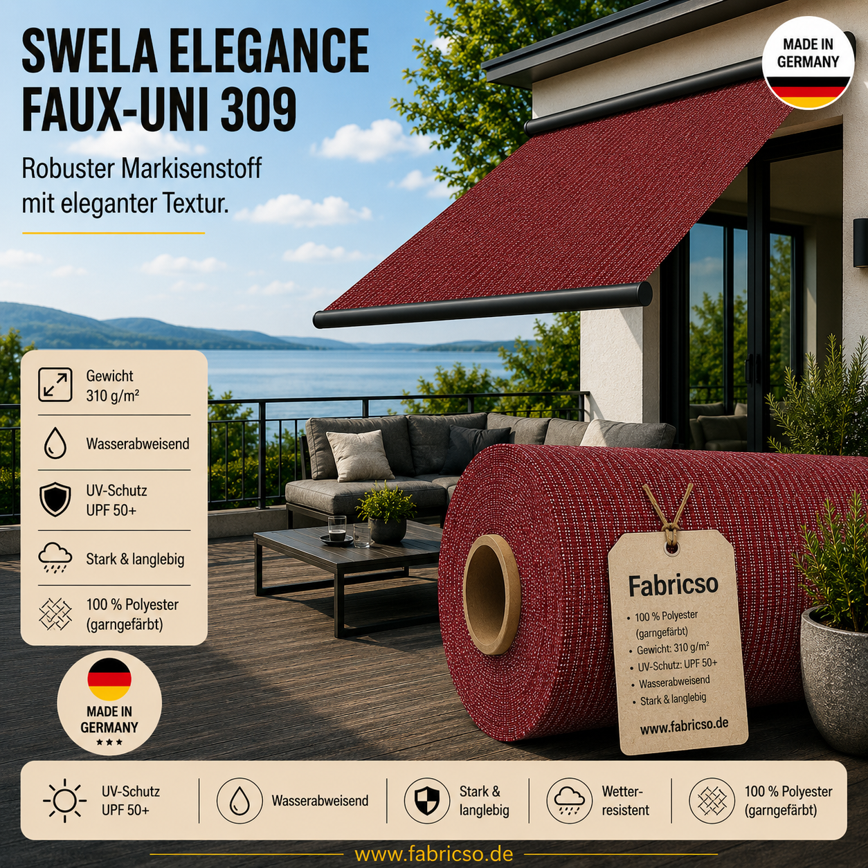 Swela 309 Elegance Faux-Uni – Markisenstoff mit dezenter Struktur | UPF 50+ fabricso