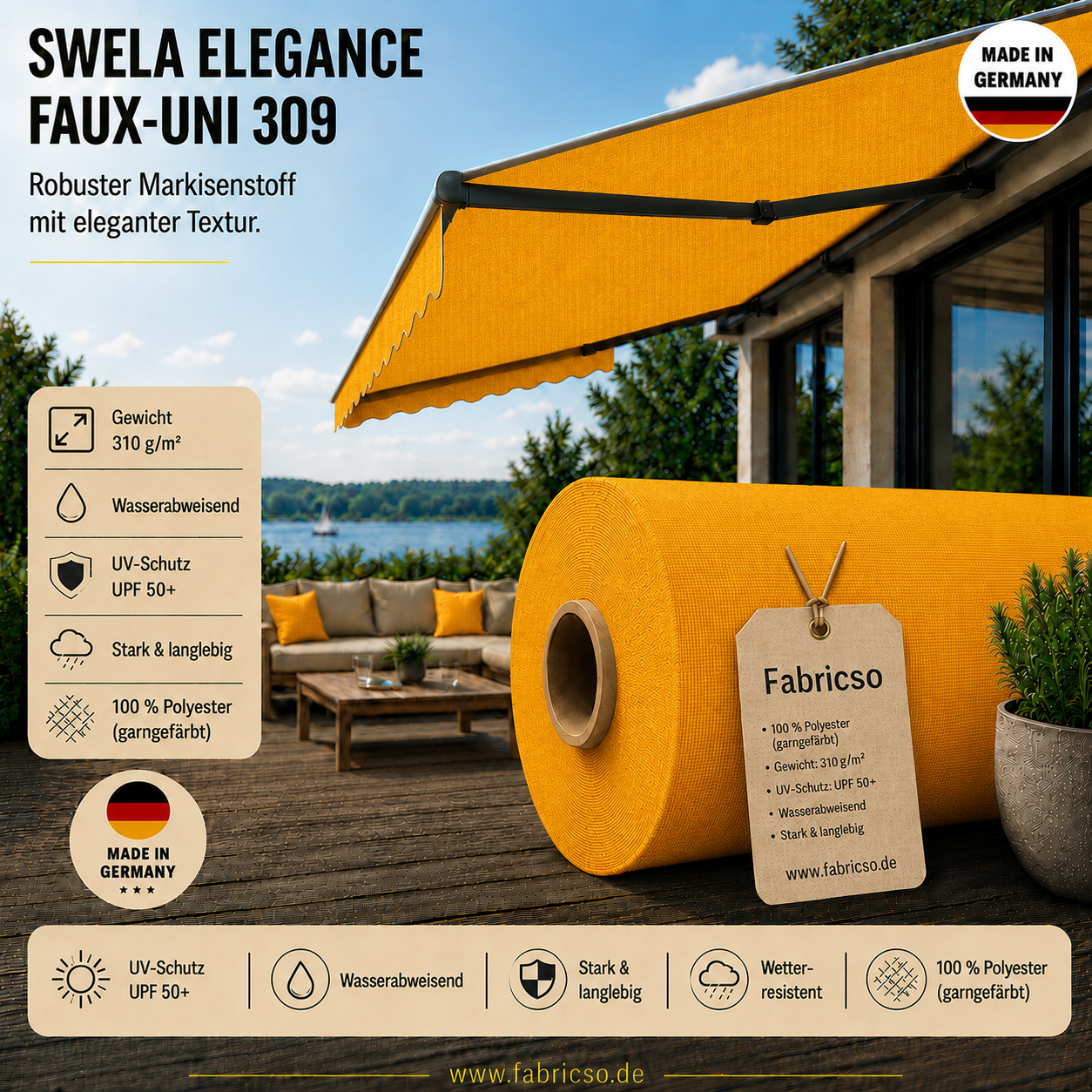 Swela 309 Elegance Faux-Uni – Markisenstoff mit dezenter Struktur | UPF 50+ fabricso
