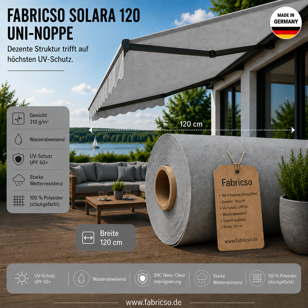 Fabricso Solara 120 Uni-Noppe – Strukturierter Markisenstoff | UPF 50+ & Langlebig fabricso