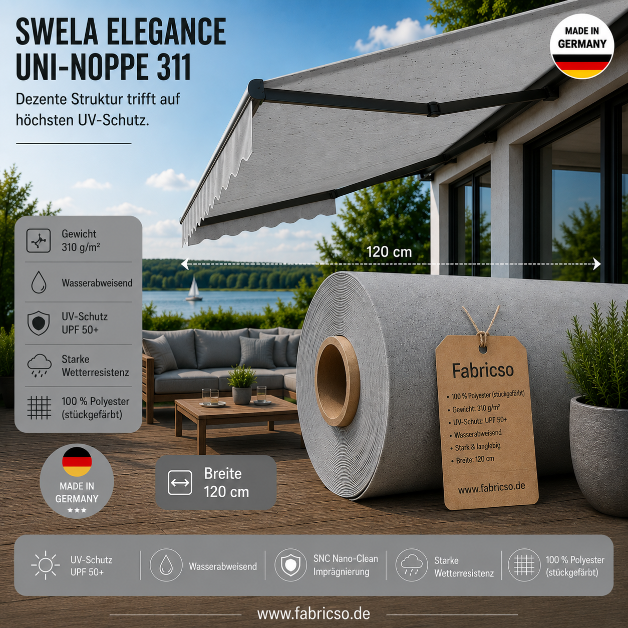 Swela 311 Elegance Uni-Noppe – Strukturierter Markisenstoff | UPF 50+ & Langlebig