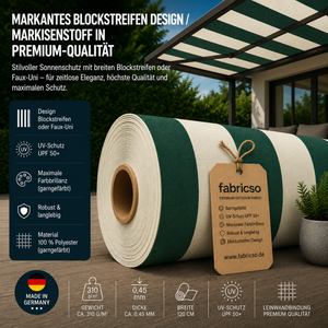 Fabricso Solara 120 Elegance – Markisenstoff mit Blockstreifen & Faux-Uni | UPF 50+ fabricso