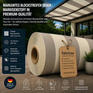 Fabricso Solara 120 Elegance – Markisenstoff mit Blockstreifen & Faux-Uni | UPF 50+ fabricso