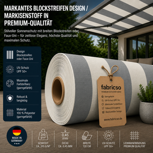 Fabricso Solara 120 Elegance – Markisenstoff mit Blockstreifen & Faux-Uni | UPF 50+ fabricso