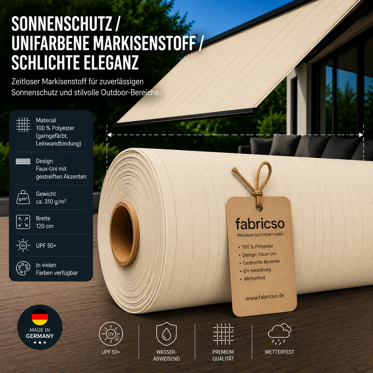 Swela 314 Elegance – Premium Markisenstoff | UPF 50+ & Große Design-Auswahl fabricso