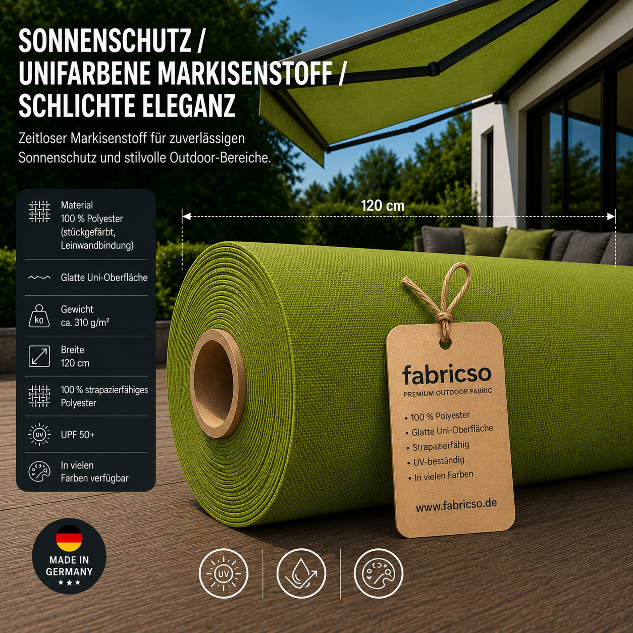 Swela 314 Elegance – Premium Markisenstoff | UPF 50+ & Große Design-Auswahl fabricso