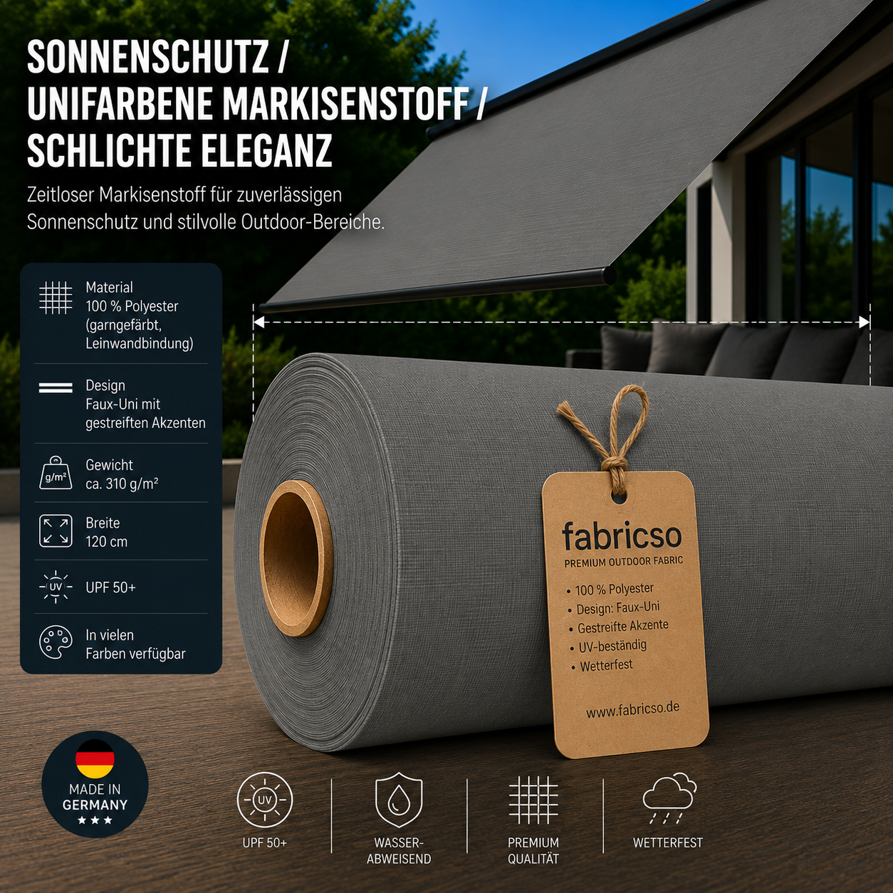 Swela 314 Elegance – Premium Markisenstoff | UPF 50+ & Große Design-Auswahl fabricso