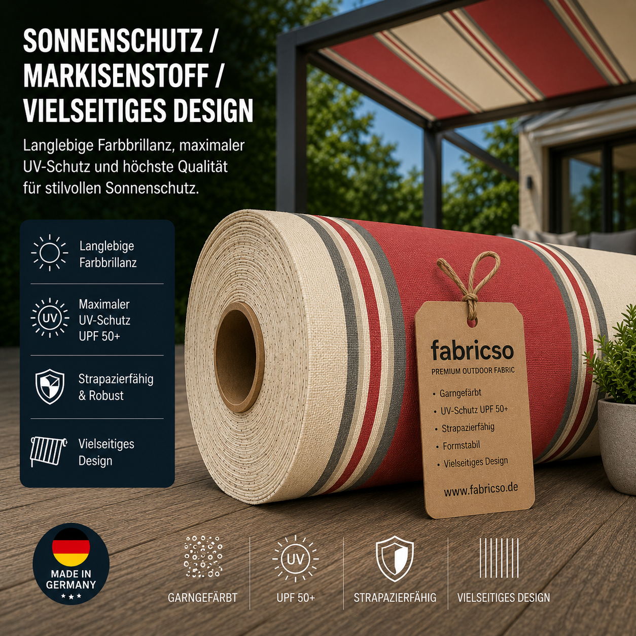 Swela 315 Elegance Streifen – Premium Markisenstoff | UPF 50+ & Garngefärbt