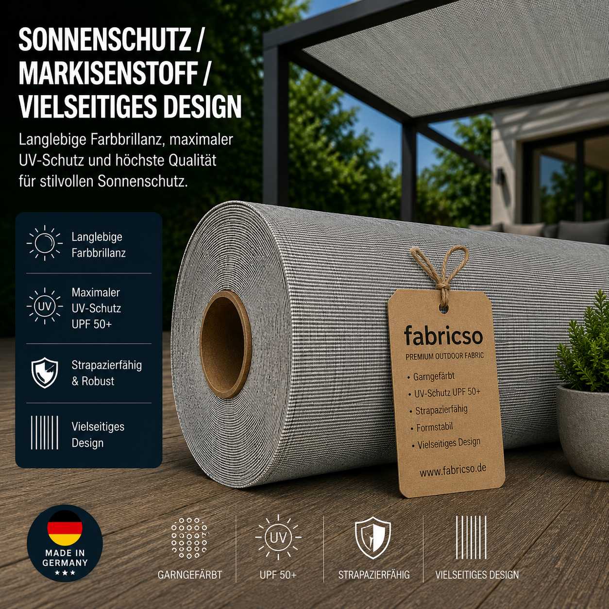 Swela 315 Elegance Streifen – Premium Markisenstoff | UPF 50+ & Garngefärbt fabricso