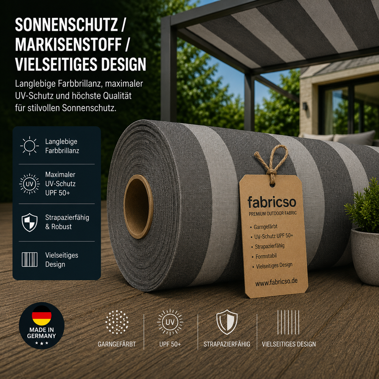 Swela 315 Elegance Streifen – Premium Markisenstoff | UPF 50+ & Garngefärbt fabricso