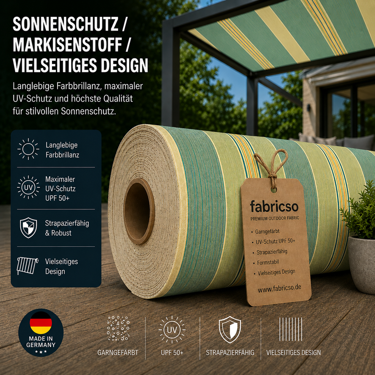 Swela 315 Elegance Streifen – Premium Markisenstoff | UPF 50+ & Garngefärbt fabricso