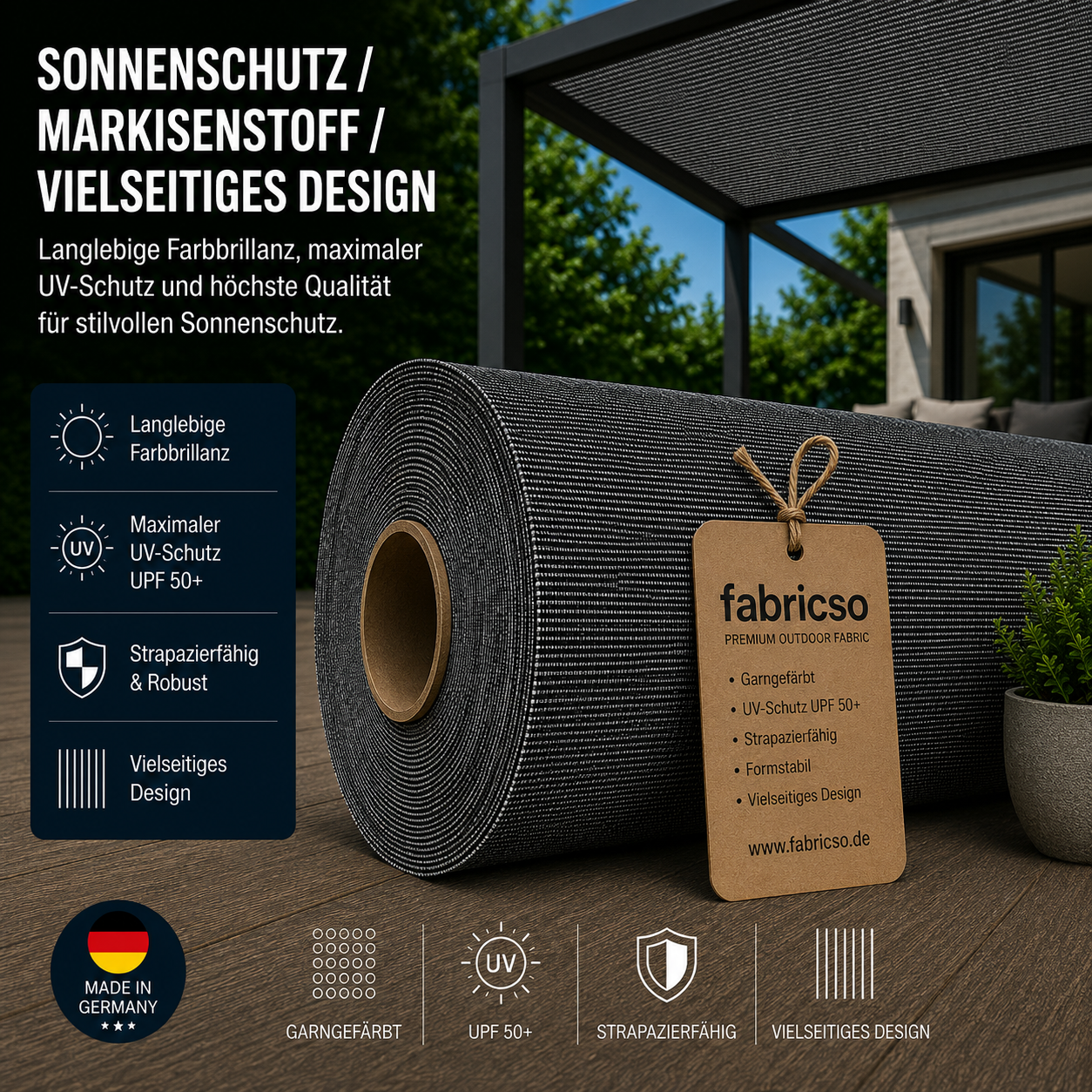 Swela 315 Elegance Streifen – Premium Markisenstoff | UPF 50+ & Garngefärbt fabricso
