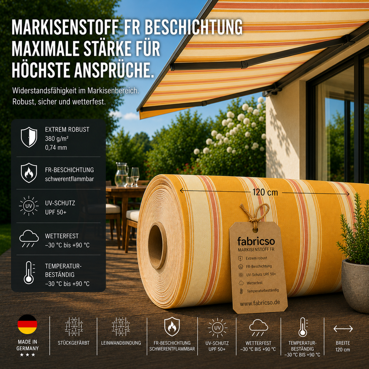 Swela 315 Elegance Streifen – Premium Markisenstoff | UPF 50+ & Garngefärbt fabricso
