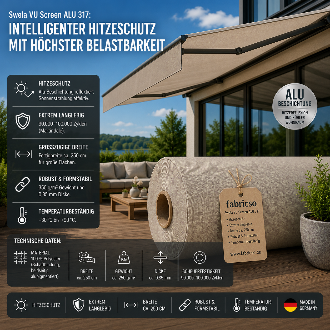 Swela 317 VU Screen ALU – High-End Screen-Gewebe mit Alu-Beschichtung | 250cm