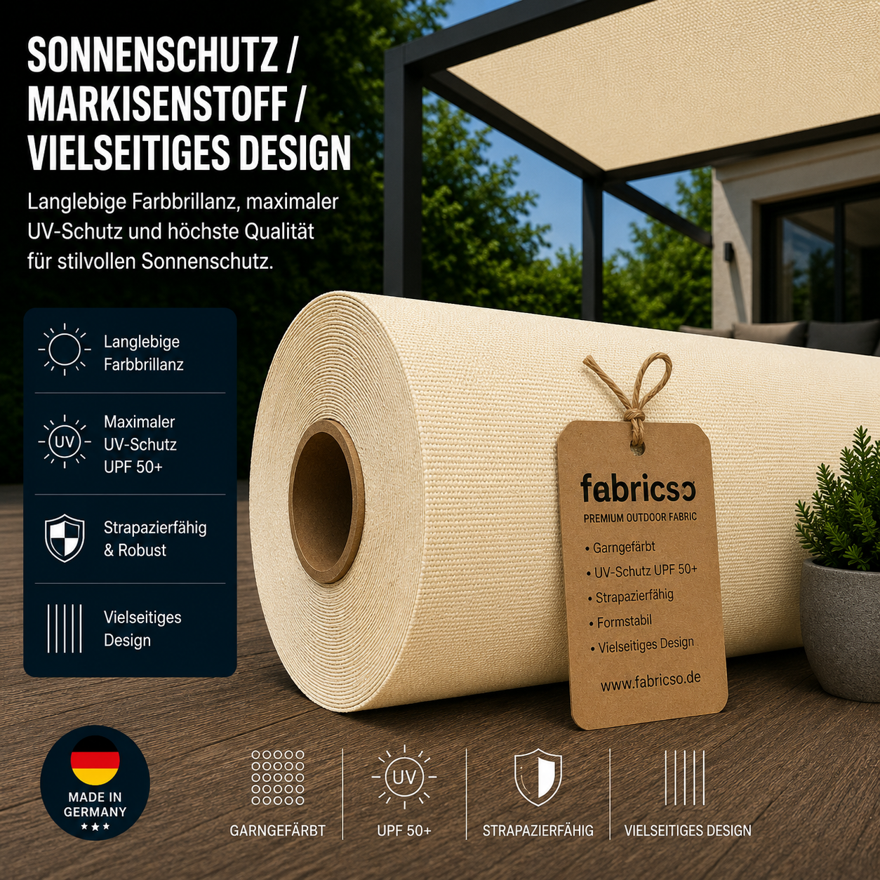 Swela 324 Shine Uni – Klassischer Markisenstoff | UPF 50+ & Strapazierfähig fabricso