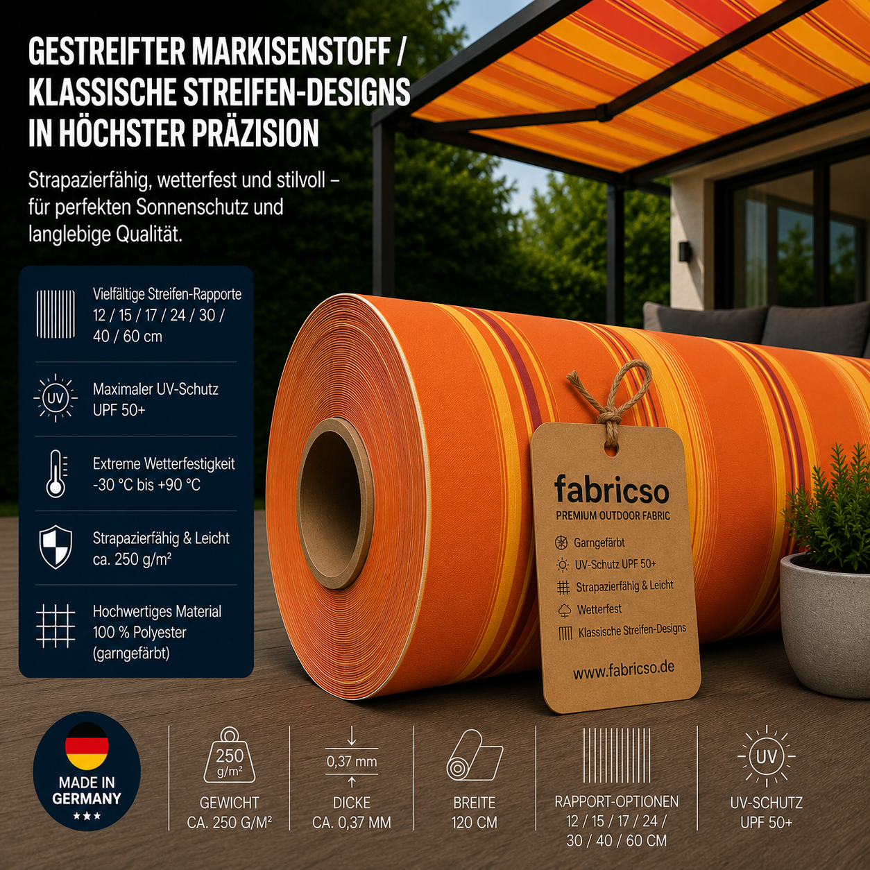 Swela 328 Shine – Gestreifter Markisenstoff | UPF 50+ & Große Rapport-Auswahl fabricso