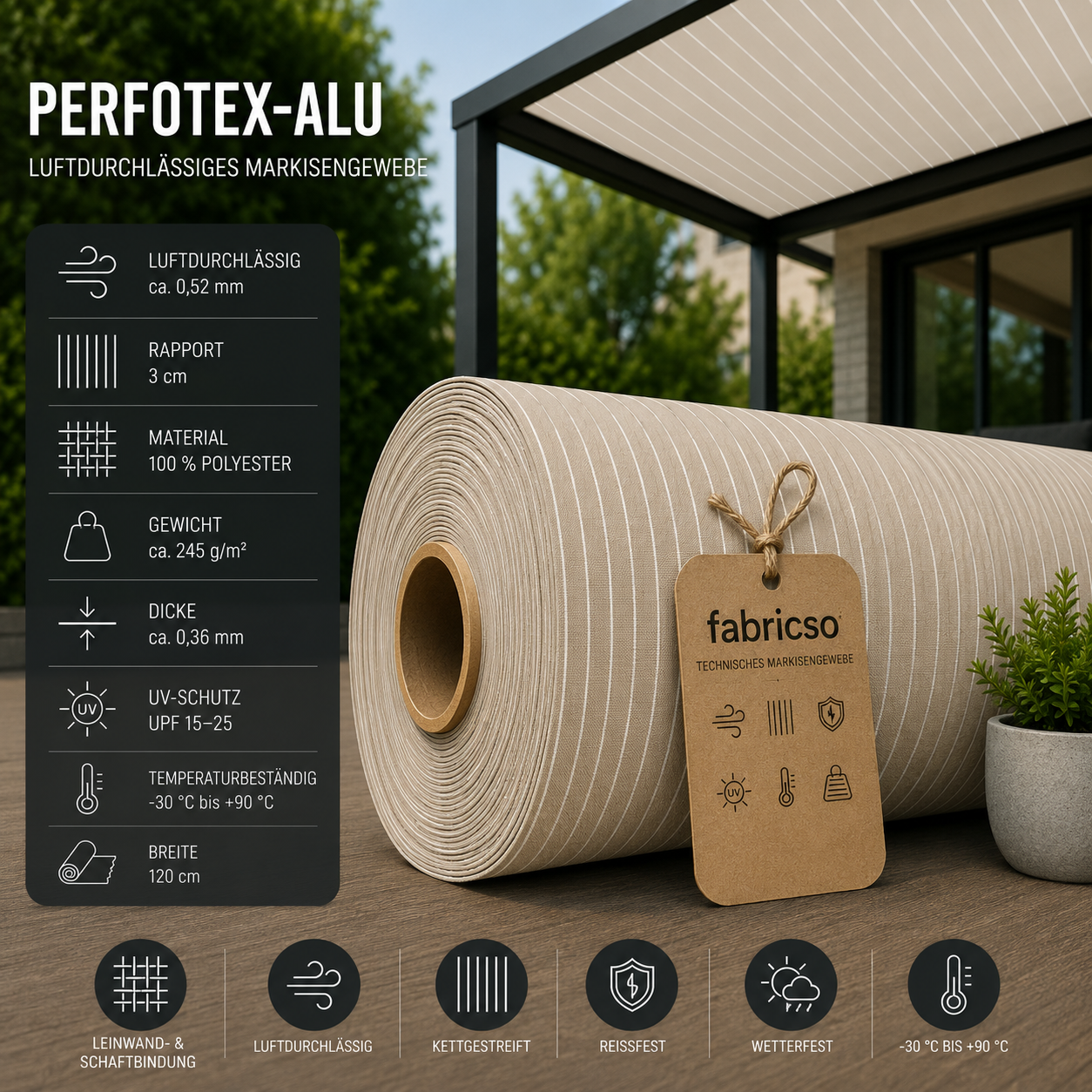 Swela 332 Perfotex-Alu – Luftdurchlässiges Markisengewebe | Stabil & Lichtecht fabricso