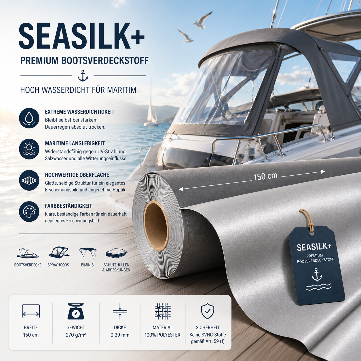 Seasilk+ Premium Bootsverdeckstoff – Hoch wasserdicht & Maritim-optimiert