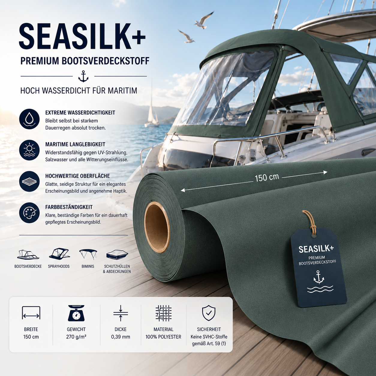 Seasilk+ Premium Bootsverdeckstoff – Hoch wasserdicht & Maritim-optimiert fabricso