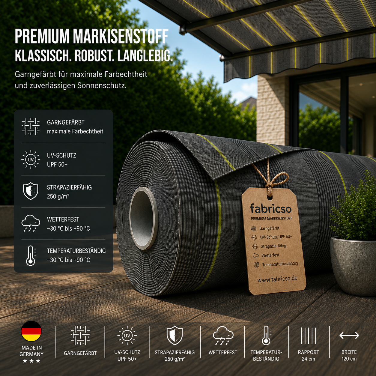 Swela 367 Shine Streifen – Markisenstoff mit 0,73mm Dicke | UPF 50+ & Garngefärbt