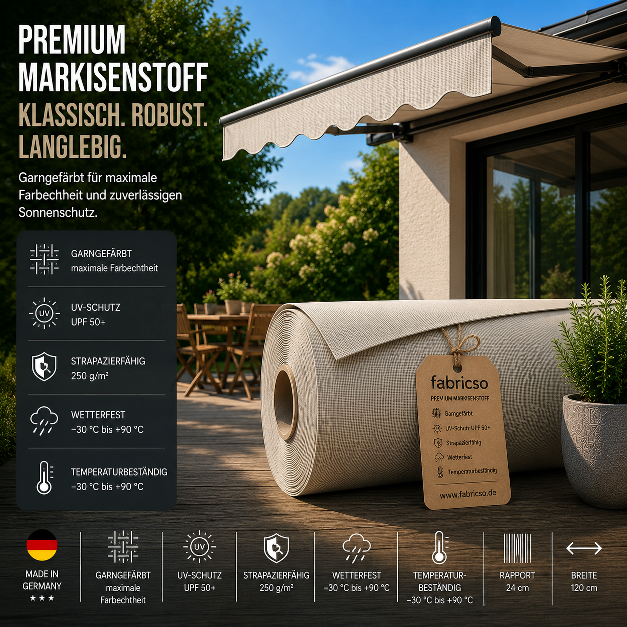 Swela 369 Shine – Gestreifter Markisenstoff | Garngefärbt & UPF 50+ | 120cm Breite