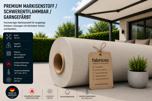 Fabricso Solara 120 FR – Premium Markisenstoff | Schwer entflammbar & Garngefärbt fabricso