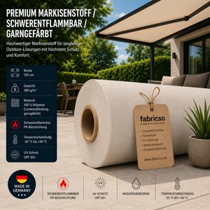 Fabricso Solara 120 FR – Premium Markisenstoff | Schwer entflammbar & Garngefärbt fabricso