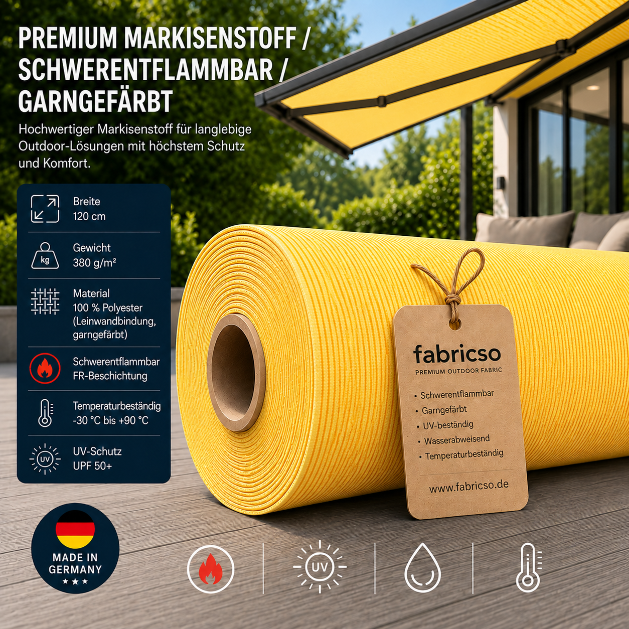 Swela Elegance Perla FR 372 – Premium Markisenstoff | Schwer entflammbar & Garngefärbt fabricso