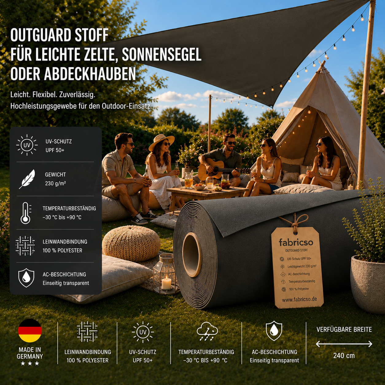 Swela 394 Outguard 230 – Robustes Zeltgewebe mit UPF 50+ | 240cm Extra Breit