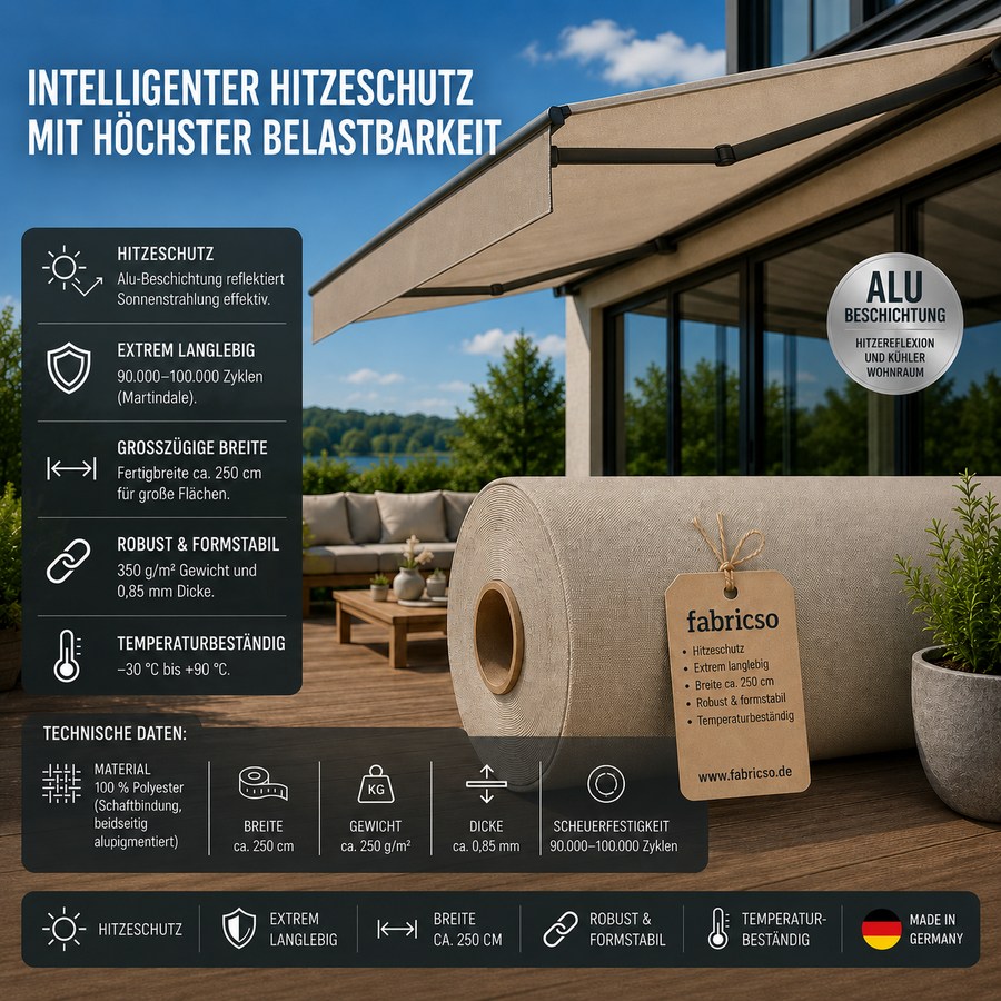Fabricso Solara 250 – High-End Screen-Gewebe mit Alu-Beschichtung | 250cm fabricso