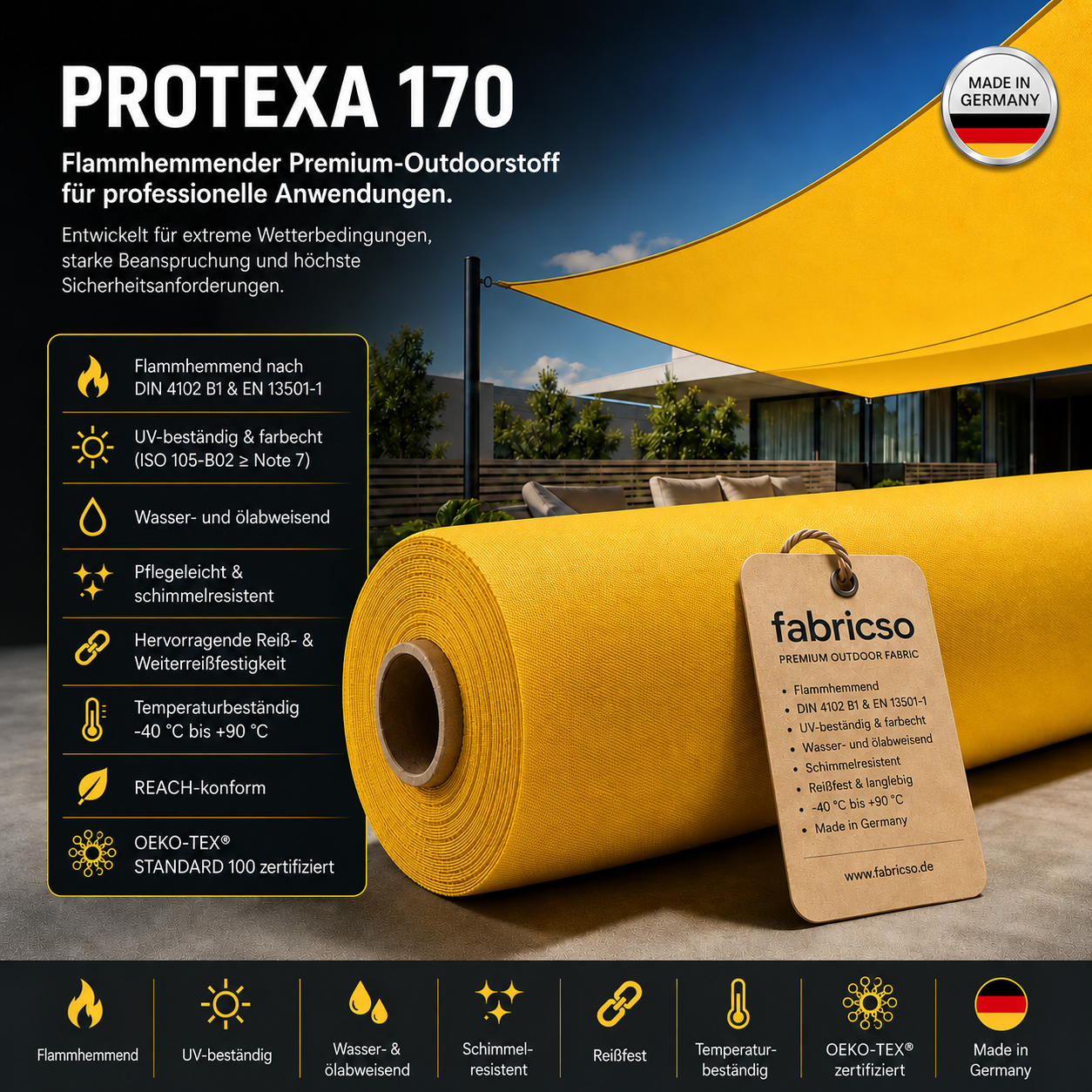 Fabricso Protexa 170 FR (170cm / 210g) – Hochleistungsstoff für extreme Einsätze - Made in Germany | schwer entflammbar B1 | OEKO-TEX® zertifiziert fabricso