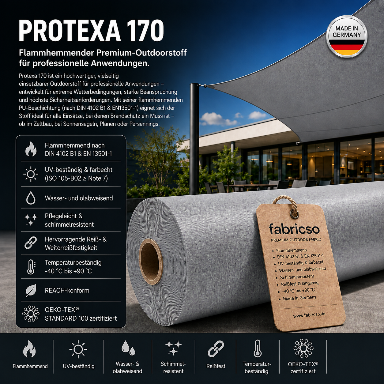 Fabricso Protexa 170 FR (170cm / 210g) – Hochleistungsstoff für extreme Einsätze - Made in Germany | schwer entflammbar B1 | OEKO-TEX® zertifiziert fabricso
