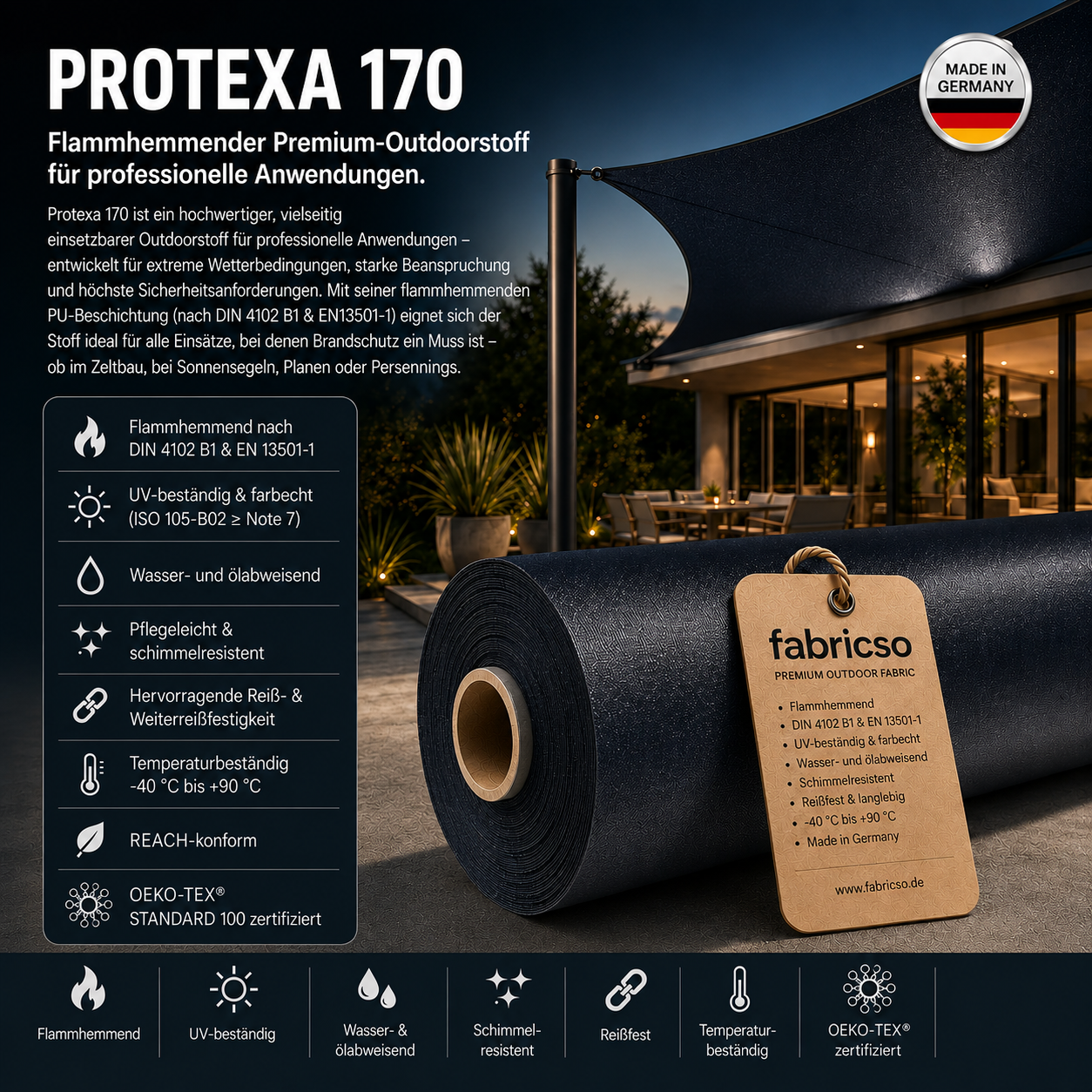 Fabricso Protexa 170 FR (170cm / 210g) – Hochleistungsstoff für extreme Einsätze - Made in Germany | schwer entflammbar B1 | OEKO-TEX® zertifiziert fabricso
