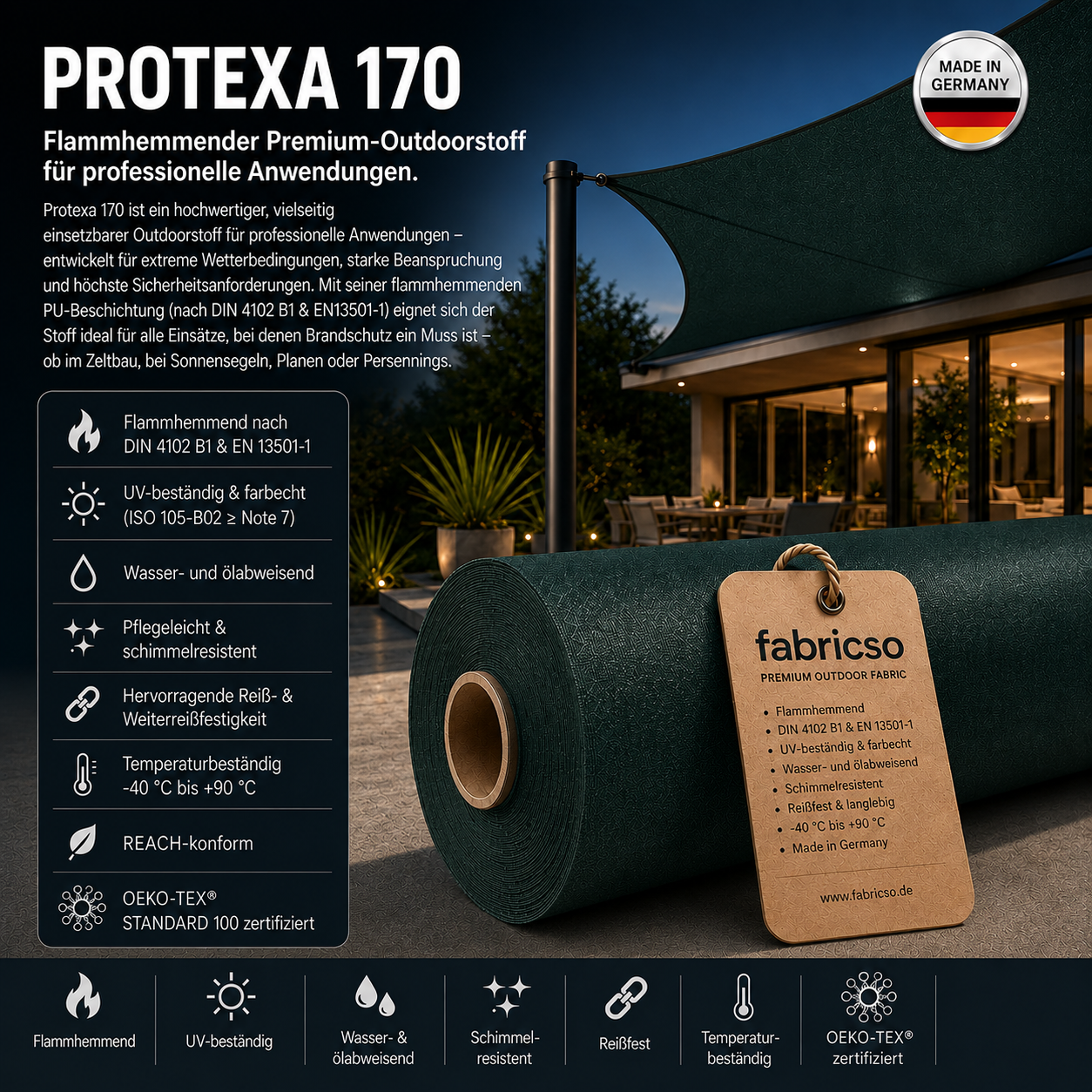 Fabricso Protexa 170 FR (170cm / 210g) – Hochleistungsstoff für extreme Einsätze - Made in Germany | schwer entflammbar B1 | OEKO-TEX® zertifiziert fabricso