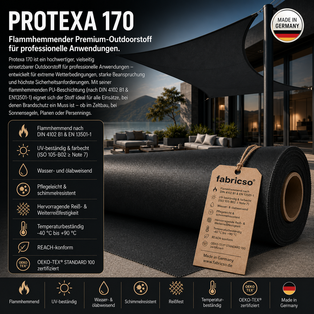 Fabricso Protexa 170 FR (170cm / 210g) – Hochleistungsstoff für extreme Einsätze - Made in Germany | schwer entflammbar B1 | OEKO-TEX® zertifiziert fabricso